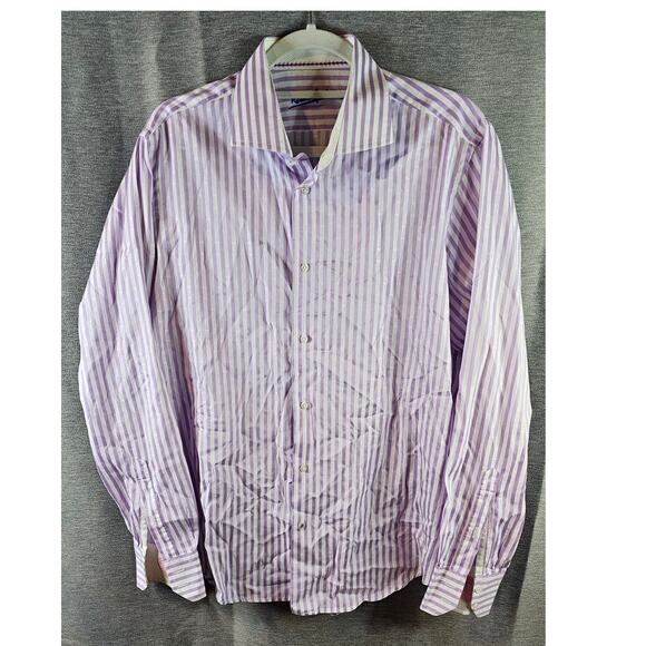 Robert Graham Knowledge Wisdom Truth Purple Striped Mens Shirt w/Flip Up Cuff Lg - Picture 1 of 8
